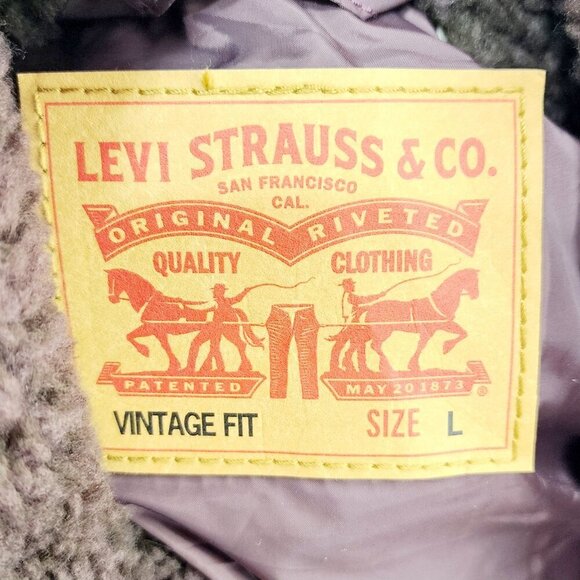 Levi’s Men's Fleece Sherpa Trucker Jacket Vintage Relaxed Fit Brown Size L New - Picture 3 of 16